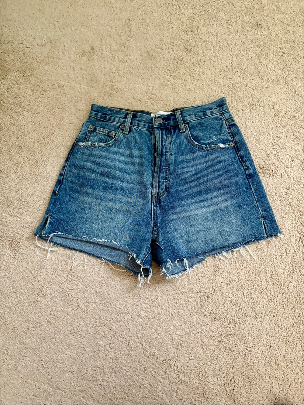 By Together Distressed High-Rise Denim Shorts - Blue size small